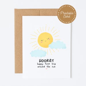 PRINTABLE 1st Birthday Card - Hooray Happy First Trip Around The Sun - 1st birthday card, first birthday card, cute baby birthday card