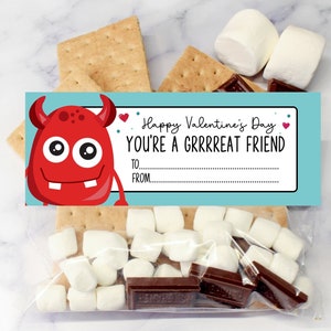 STAMPABILE San Valentino Monster Treat Toppers For Classmates - Stampabile San Valentino S'more Topper, Biglietto di San Valentino Bomboniera