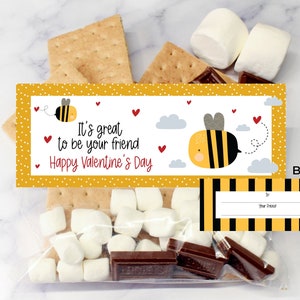 Toppers per il trattamento di San Valentino dell'ape del miele STAMPABILE per i compagni di classe - Topper S'more di San Valentino stampabile, biglietto di favore di San Valentino