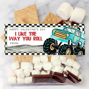 STAMPABILE Monster Truck San Valentino Treat Toppers per compagni di classe - Stampabile San Valentino S'more Topper, San Valentino Bomboniera