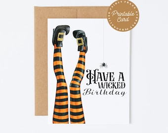 Printable Halloween Birthday Card, Have a Wicked Birthday Witch Card, Spooky Birthday Card Digital Download