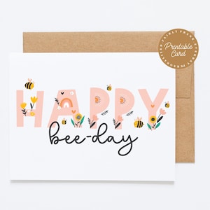 PRINTABLE Bumble Bee Birthday Card - Happy Bee-Day Card - Kids Birthday Card, Bee Card, Birthday Card for Granddaughter, Cute Birthday Card