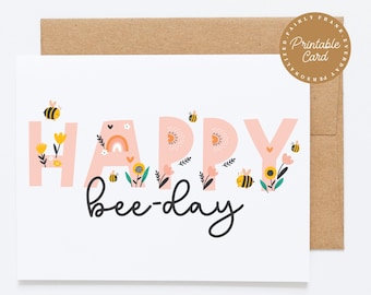 PRINTABLE Bumble Bee Birthday Card - Happy Bee-Day Card - Kids Birthday Card, Bee Card, Birthday Card for Granddaughter, Cute Birthday Card
