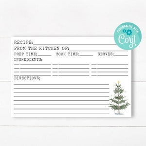 EDITABLE Recipe Card - Editable Christmas recipe card, recipe card, recipe card template, holiday recipe cards, printable recipe