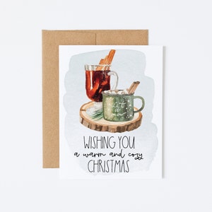Carte de Noël aquarelle - Salutations de vacances confortables - Carte festive vierge - Souhaits chaleureux