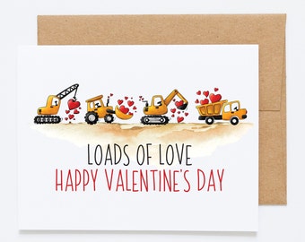 Valentine's Day Greeting Card For Kids - Loads Of Love -Construction Valentine's Day Card, Valentine's Day Card For Grandson