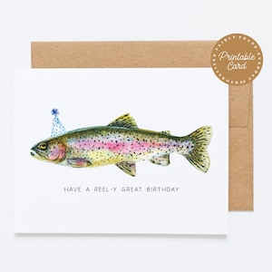 Cartão de aniversário para impressão - Tenha um aniversário incrível - Cartão de aniversário de pesca para marido, cartão de aniversário para pai, cartão de aniversário com trocadilho de pesca