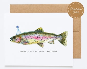 PRINTABLE Birthday Card - Have A Reel-y Great Birthday - Fishing Birthday Card for Husband, Dad Birthday Card, Fishing Pun Birthday Card