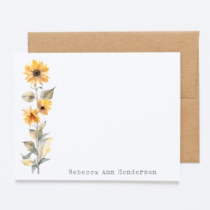 Papeterie de tournesol - Ensemble de cartes de notes plates et enveloppes - Cartes de notes de tournesol aquarelle personnalisées, stationnaire de tournesol plat pour elle