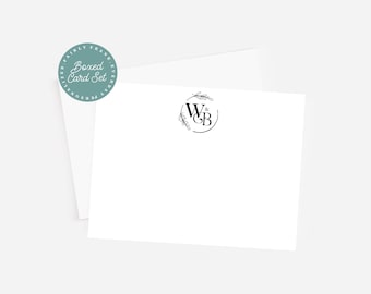 Custom Couple Stationery Set - Personalized Monogram Wedding Stationery - 10 Flat Notecards with Envelopes