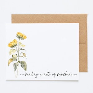 Cartes de correspondance tournesol - jeu de cartes de correspondance plates et enveloppes - envoi d'une note de soleil - papeterie plate tournesol pour elle