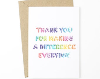 Teacher Appreciation Card - Thank You For Making A Difference Everyday - Year End Thank You Card For Teacher