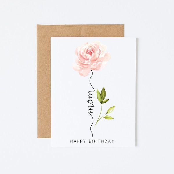 Birthday Card For Mom - Happy Birthday Mom - Floral Birthday Card For Mother, Happy Birthday Card Mom, Blank Birthday Card