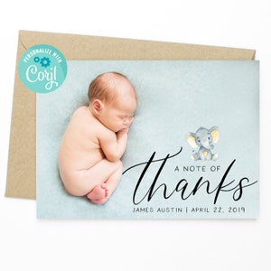 Modèle de carte photo de douche de bébé modifiable - Téléchargement instantané - Carte photo de remerciement de douche de bébé