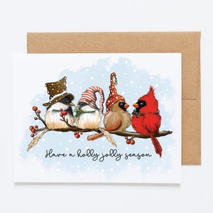 Carte de Noël - Passez la saison des houx joyeux - Cartes pour les fêtes Oiseaux originaux