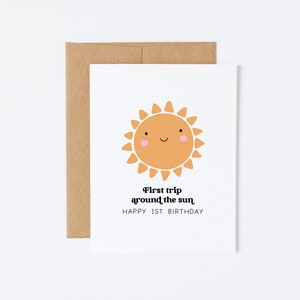 1st Birthday Card - First Trip Around The Sun. Happy 1st Birthday - 1st birthday card, first birthday card, cute birthday card, boho card