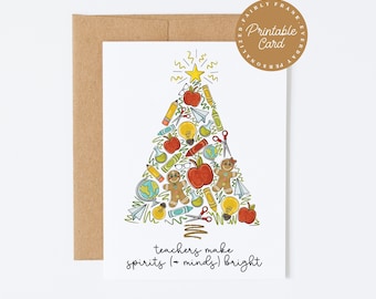 PRINTABLE Christmas Card For Teacher - Teacher Make Spirits Bright - Holiday Card For Teacher, Thank You Card for Teacher, School Card