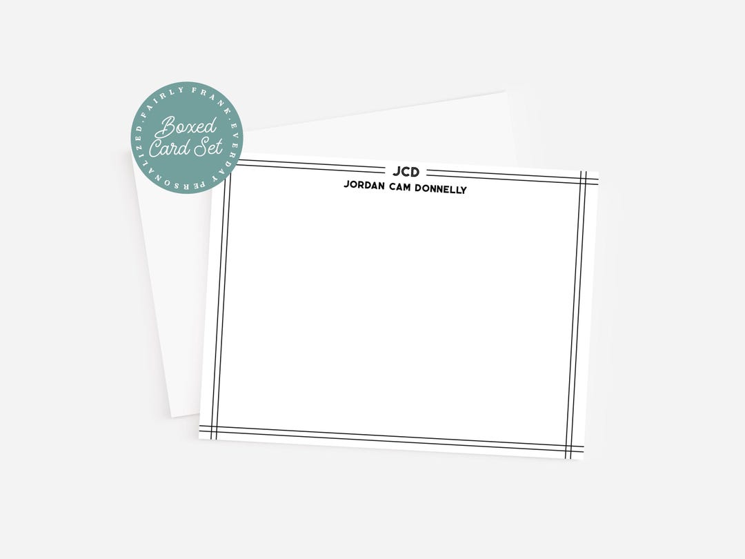 Personalized Masculine Stationery Set • Clean Straight-lined Flat Note ...