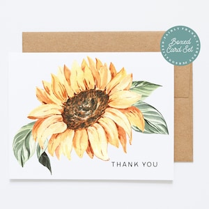Ensemble de cartes de remerciement tournesol - ensemble de cartes de correspondance pliées, cartes et enveloppes - cartes de correspondance vierges florales d'automne, ensemble de papeterie tournesol