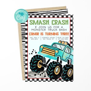 EDITIERBARE Monster Truck Geburtstagseinladung für Kinder, bearbeitbare Geburtstagseinladung, Geburtstag einladen für Jungen, LKW-Geburtstagseinladung