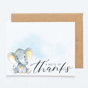 Carte de remerciement aquarelle éléphant baby shower - une note de remerciement - notes de remerciement, cartes de remerciement bébé, nouveau bébé cartes vierges de remerciement