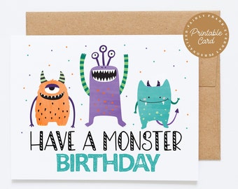 PRINTABLE Monster Birthday Card - Have A Monster Birthday - Kids Birthday Card, Funny Birthday Card, Boys Birthday Card , Card for Grandson