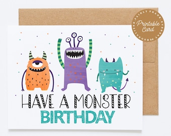 PRINTABLE Monster Birthday Card - Have A Monster Birthday - Kids Birthday Card, Funny Birthday Card, Boys Birthday Card , Card for Grandson