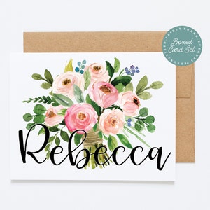 Personalized Name Card - Floral Notecard - Bridesmaid Card, Bridal Party Card, Thank You Card, Floral Card Set, Botanical  thank You Notes