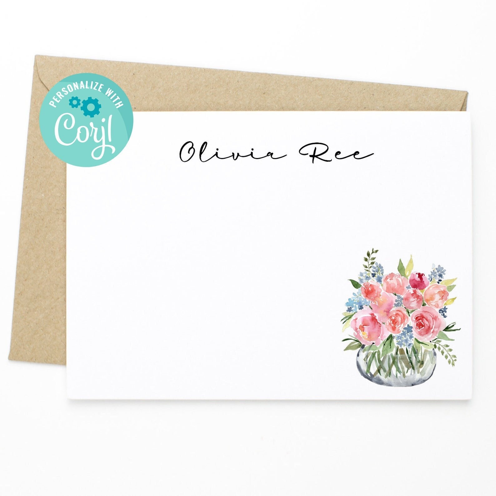 Retro Letter Personalized Notecard Large Monogram Note cards custom name  Thank you Notes Flat Notes 5 x 7 Large Modern Bright Colors Classic –  Mayfly and Junebug Designs