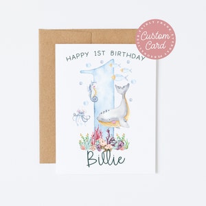 Carte d'anniversaire personnalisée pour les 1 à 9 ans - Célébration d'un jalon personnalisé - Carte d'anniversaire sur le thème de l'océan