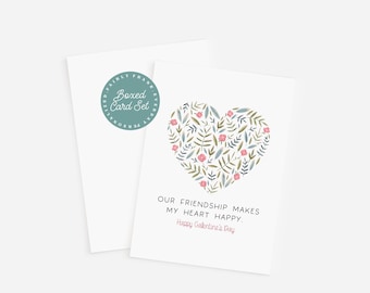 Floral Heart Galentine's Day Card Set - Friendship Greeting Cards