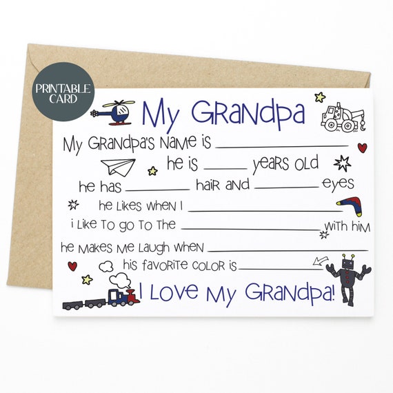 Download Printable Card For Grandpa My Grandpa Interview Card Etsy