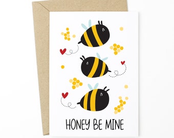 Valentine's Day Card - Honey Bee Mine - I Love You Card, Card For Wife, Card for Husband, Love Card, V-Day Greeting Card