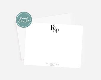 Custom Couple Stationery Set - Personalized Monogram Wedding Stationery - 10 Flat Notecards with Envelopes