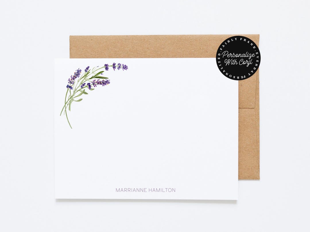 Editable Lavender Stationery Notecard: Botanical Personalized Note ...