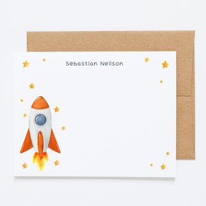 Personalized Boy Space Notecards - 12 Flat Notecards & Envelopes Boy Space Notecards