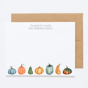 Ensemble de papeterie d'automne personnalisé - 12 cartes de correspondance et enveloppes de citrouille - ensemble de papeterie d'automne de courges d'aquarelle