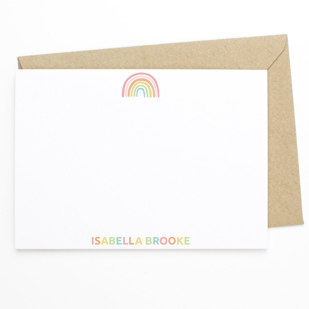 Rainbow Personalized Stationery - Set of 12 Flat Notecards & Envelopes ...
