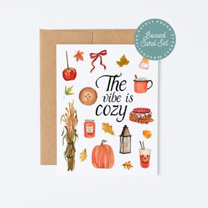 Cartes de correspondance The Vibe Is Cosy - Jeu de cartes de correspondance pliées et enveloppes - Carte de remerciement automne, cartes de Thanksgiving