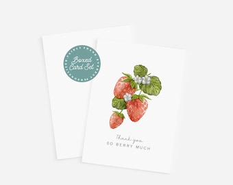 Strawberry Thank You Card Set of 10 : Folded Notecards with Envelopes