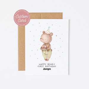 Carte d'anniversaire personnalisée pour tout âge et tout nom - joyeux premier anniversaire de l'ours - carte de joyeux anniversaire, carte de joyeux anniversaire, anniversaire d'enfants mignons