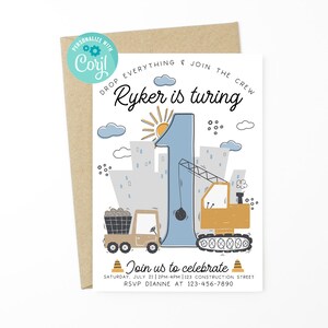 EDITABLE Construction Birthday Invitation - construction theme, 1st birthday Invitation, 3rd birthday, 2nd birthday, construction invite LD1