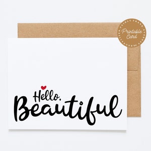 Cartão de dia de casamento para impressão - Olá lindo - Cartão digital de aniversário para marido, presente de aniversário para esposa, cartão simples de amor você