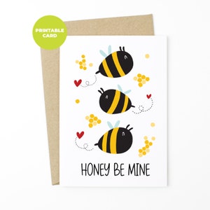 PRINTABLE Valentine&#39;s Day Card - Honey Bee Mine Valentines Day Card, Honey Bee I Love you Card, Valentine For Wife, Valentine For Husband