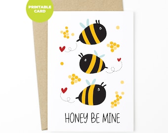 PRINTABLE Valentine's Day Card - Honey Bee Mine Valentines Day Card, Honey Bee I Love you Card, Valentine For Wife, Valentine For Husband