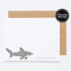 EDITABLE Personalized Shark Stationery, Editable boys stationery, boys notecard, custom notecards, thank you notecards, thank you notes