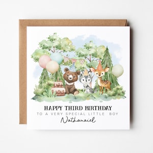 Carte d'anniversaire personnalisée - carte d'anniversaire animal de la forêt pour petit-fils, carte d'anniversaire animal de la forêt, carte de premier anniversaire de fils