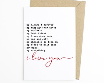 Sentimental Romantic Anniversary Card - My Always & Forever Wife - I Love You Card, Valentine's Day Card, Couples Card