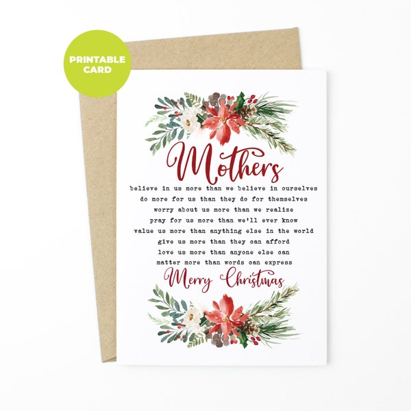 PRINTABLE Christmas Card For Mom - Christmas Card, Mom Christmas Card, Christmas Cards, Christmas Cards Mom, Sentimental Card, Blank Card