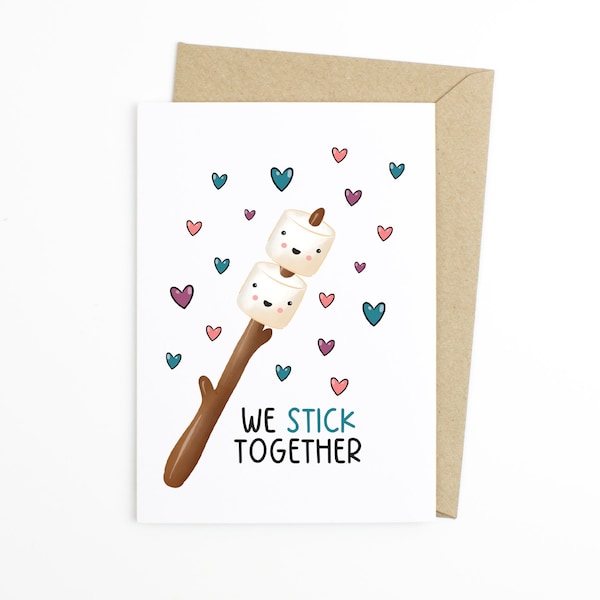 Valentine's Day Greeting Card For Kids - We Stick Together - S'More Valentine's Day Card, Valentine For Kids, Cute Valentine For Couples